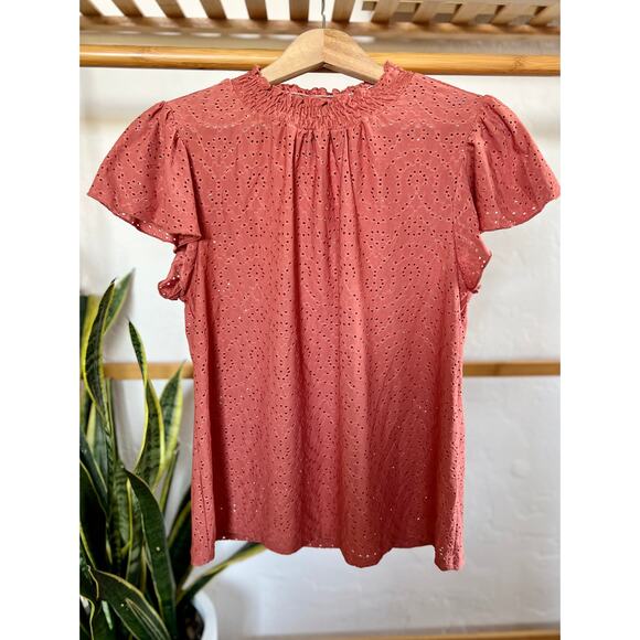 W5 Pink Smocked Eyelet Top - Picture 1 of 7